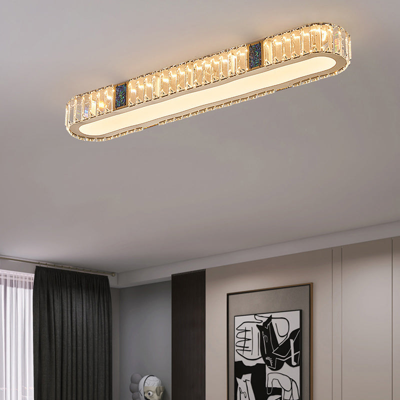 Lustre encastré à LED en acier inoxydable moderne avec bande ovale en cristal acrylique pour couloir et entrée 