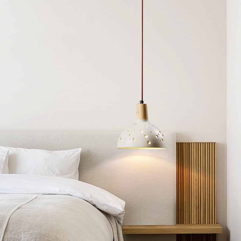 Dôme en bois en béton traditionnel japonais avec plusieurs trous, suspension 1 lumière pour chambre à coucher, chevet 