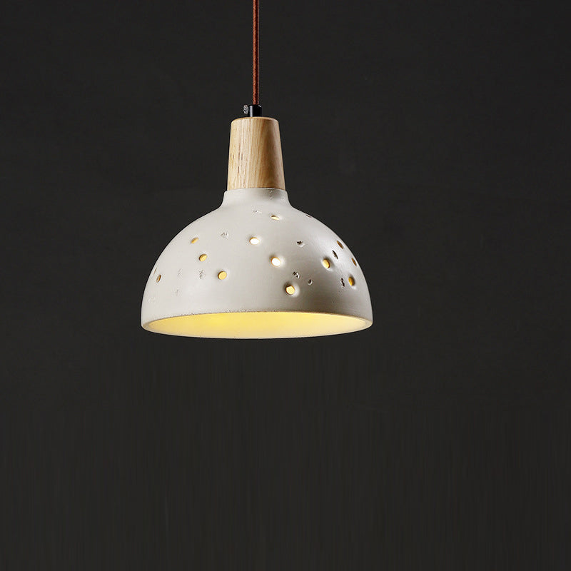 Dôme en bois en béton traditionnel japonais avec plusieurs trous, suspension 1 lumière pour chambre à coucher, chevet 