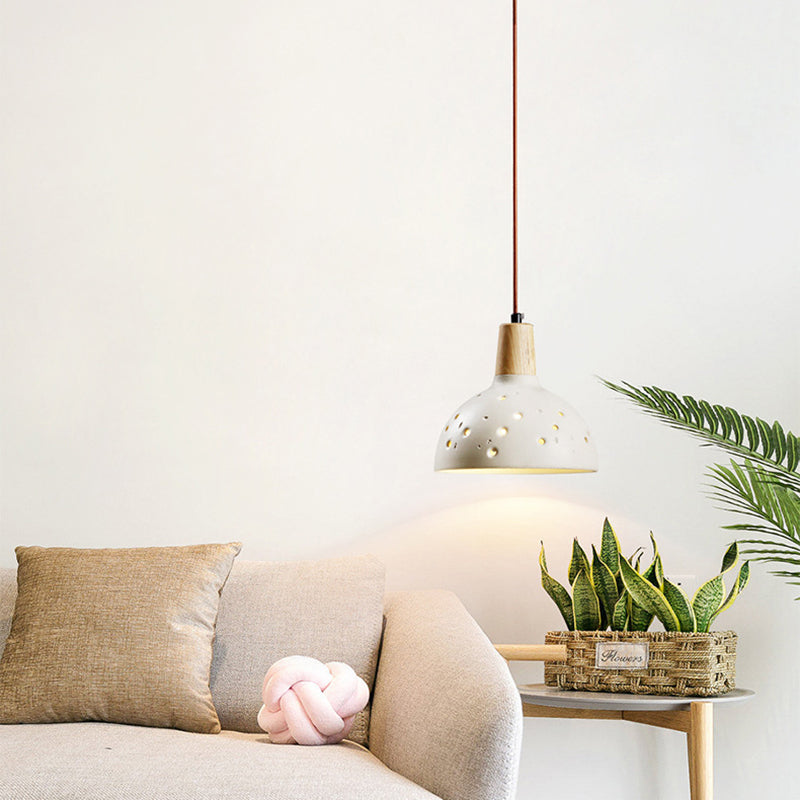 Dôme en bois en béton traditionnel japonais avec plusieurs trous, suspension 1 lumière pour chambre à coucher, chevet 