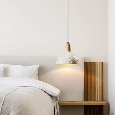 Dôme en bois en béton traditionnel japonais avec plusieurs trous, suspension 1 lumière pour chambre à coucher, chevet 