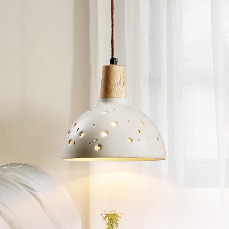 Dôme en bois en béton traditionnel japonais avec plusieurs trous, suspension 1 lumière pour chambre à coucher, chevet 
