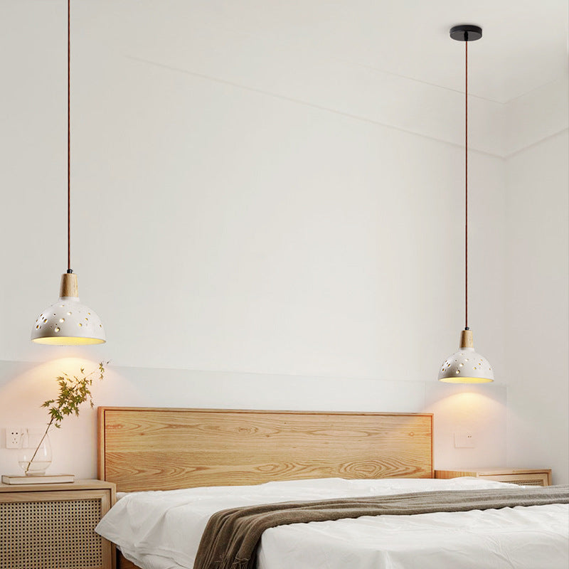 Dôme en bois en béton traditionnel japonais avec plusieurs trous, suspension 1 lumière pour chambre à coucher, chevet 