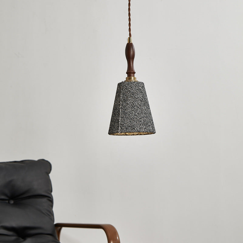 Traditionelle französische Stoff Holz handgefertigte Zylinder 1-Licht Pendelleuchte für Nachttisch & Esszimmer 