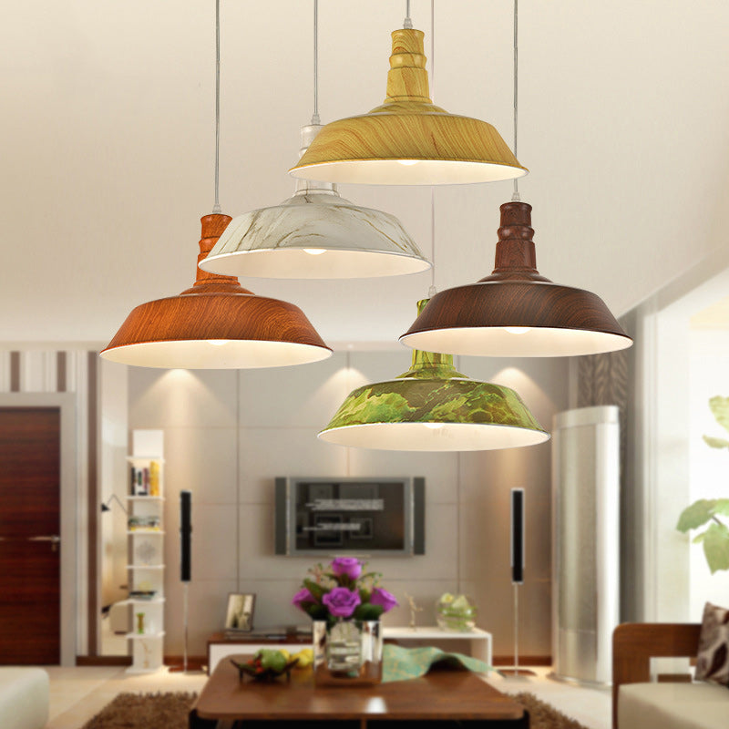 Suspension Luminaire Contemporain en Aluminium à Grain de Bois avec Dôme à 1 Lumière pour Salle à Manger 