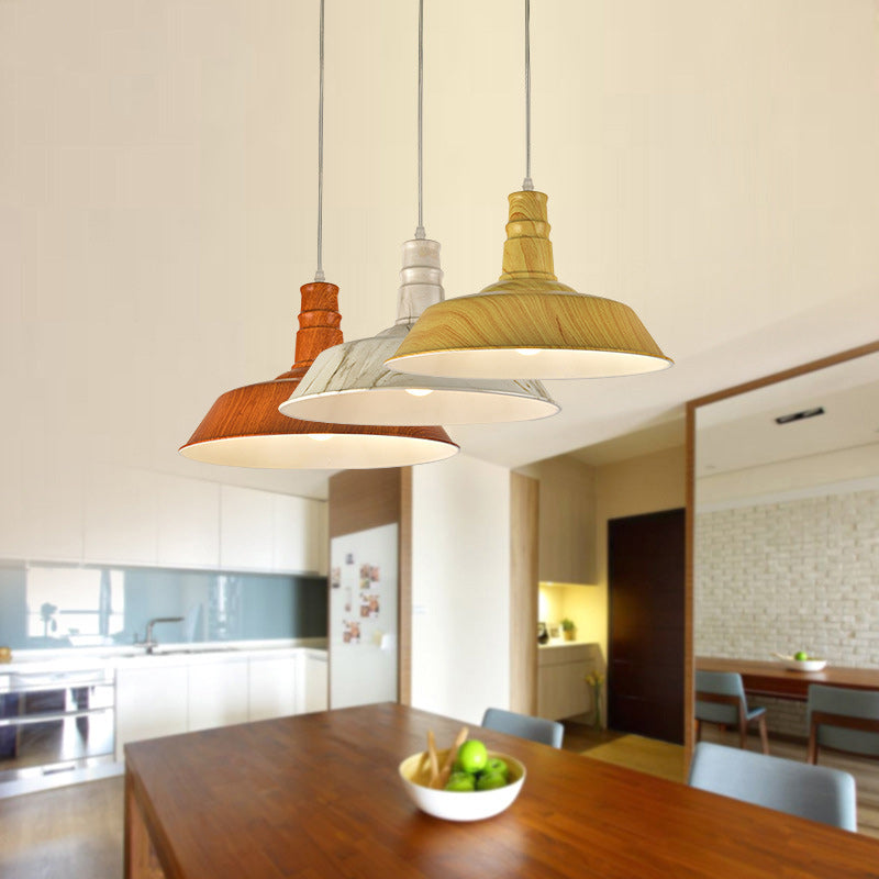 Suspension Luminaire Contemporain en Aluminium à Grain de Bois avec Dôme à 1 Lumière pour Salle à Manger 