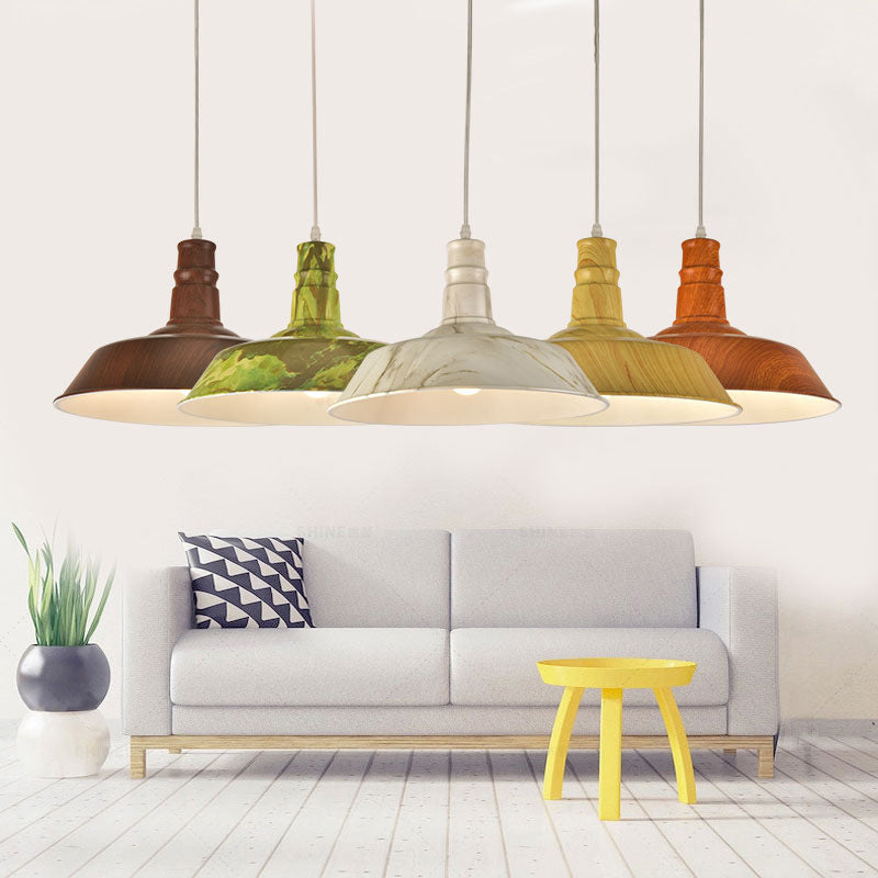 Suspension Luminaire Contemporain en Aluminium à Grain de Bois avec Dôme à 1 Lumière pour Salle à Manger 
