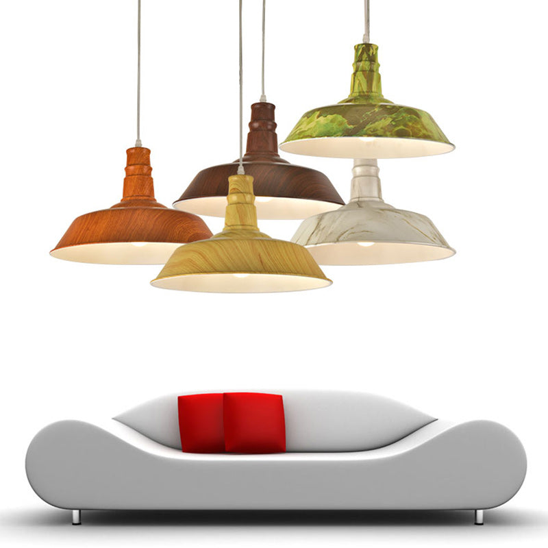 Suspension Luminaire Contemporain en Aluminium à Grain de Bois avec Dôme à 1 Lumière pour Salle à Manger 