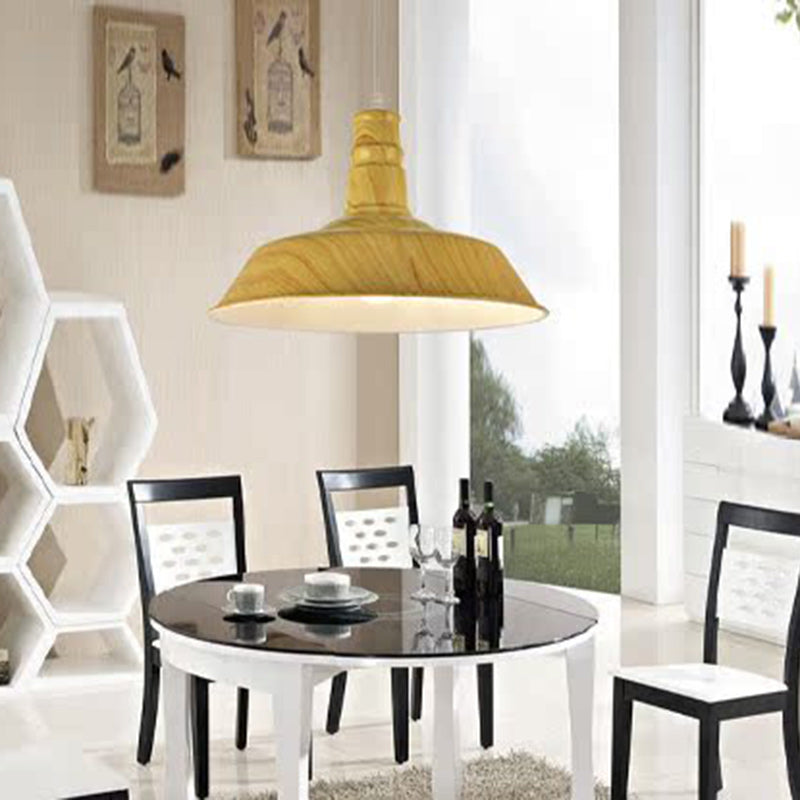 Suspension Luminaire Contemporain en Aluminium à Grain de Bois avec Dôme à 1 Lumière pour Salle à Manger 