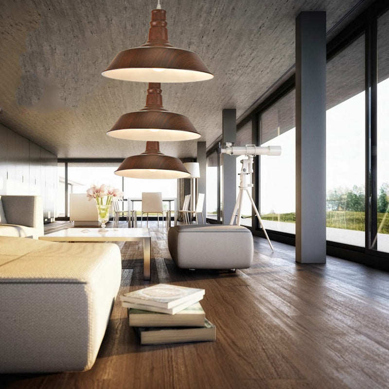 Suspension Luminaire Contemporain en Aluminium à Grain de Bois avec Dôme à 1 Lumière pour Salle à Manger 