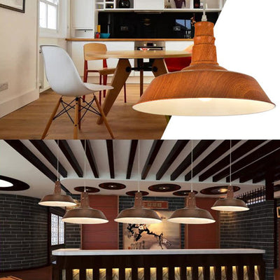 Suspension Luminaire Contemporain en Aluminium à Grain de Bois avec Dôme à 1 Lumière pour Salle à Manger 