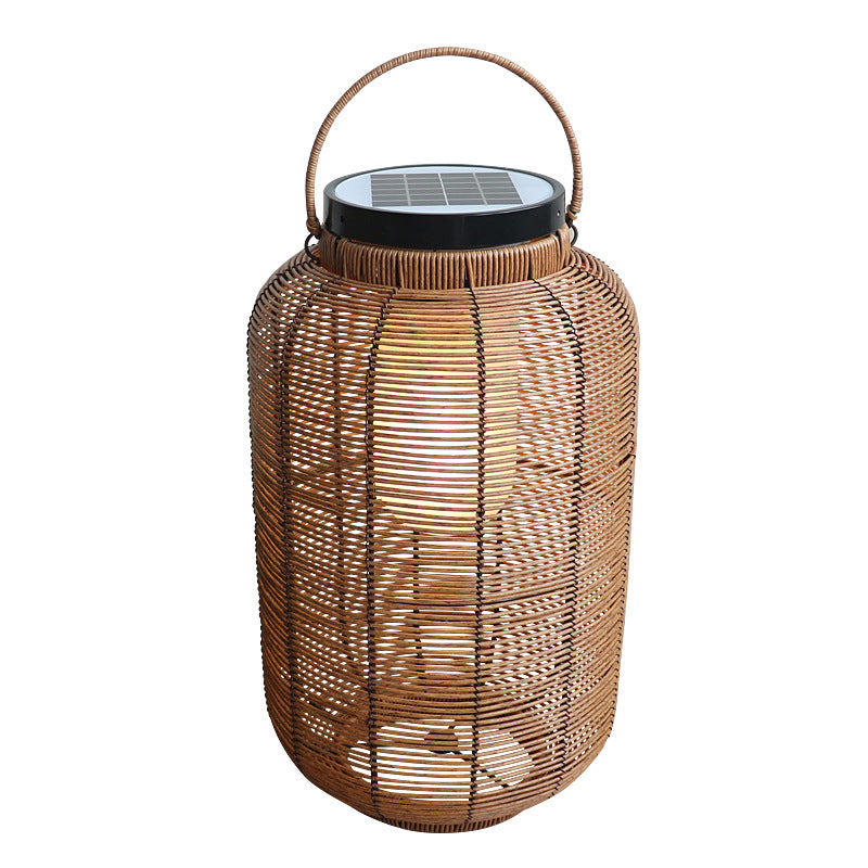 Traditionelle japanische Solar-Wasserdichte Weben PE Rattan Acryl Eisen Zylindrische Laterne LED Landschaftsbeleuchtung für Garten & Außenbereich Patio 