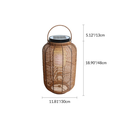 Traditionelle japanische Solar-Wasserdichte Weben PE Rattan Acryl Eisen Zylindrische Laterne LED Landschaftsbeleuchtung für Garten & Außenbereich Patio 