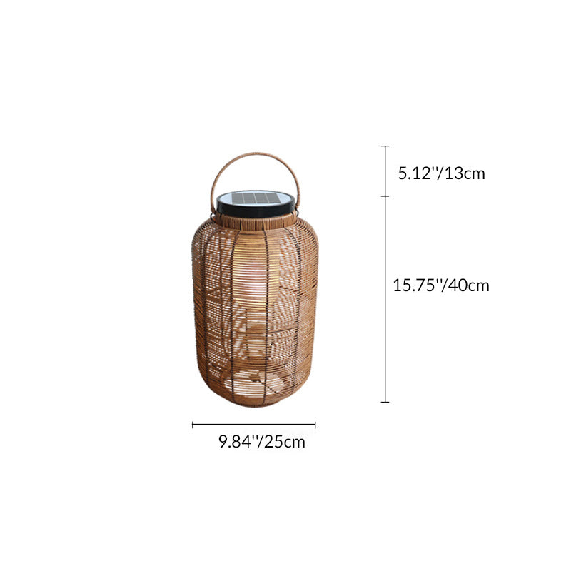 Traditionelle japanische Solar-Wasserdichte Weben PE Rattan Acryl Eisen Zylindrische Laterne LED Landschaftsbeleuchtung für Garten & Außenbereich Patio 