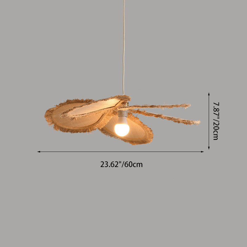 Contemporary Boho Weaving Raffia Petal 1-Light Pendant Light For Dining Room & Bedroom