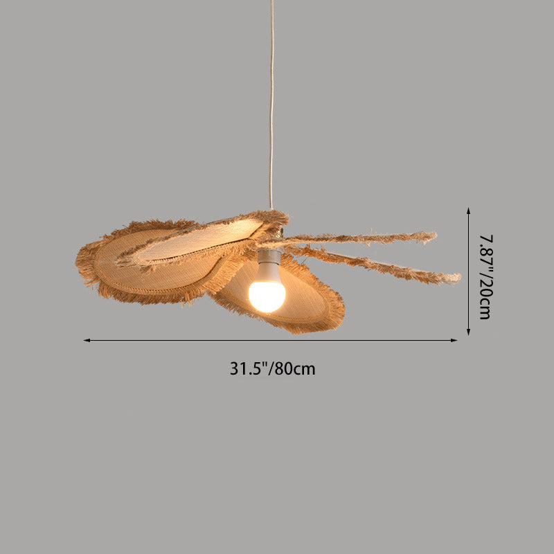 Contemporary Boho Weaving Raffia Petal 1-Light Pendant Light For Dining Room & Bedroom