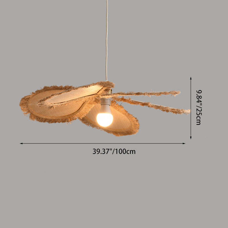 Suspension lumineuse contemporaine en raphia tissé bohème pétale 1 lumière pour salle à manger et chambre 