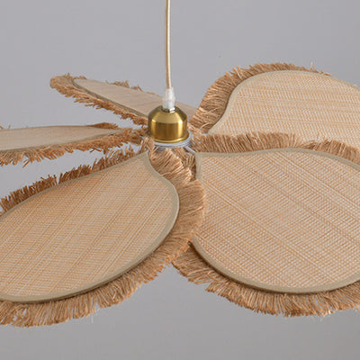 Contemporary Boho Weaving Raffia Petal 1-Light Pendant Light For Dining Room & Bedroom