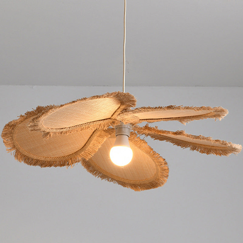 Suspension lumineuse contemporaine en raphia tissé bohème pétale 1 lumière pour salle à manger et chambre 