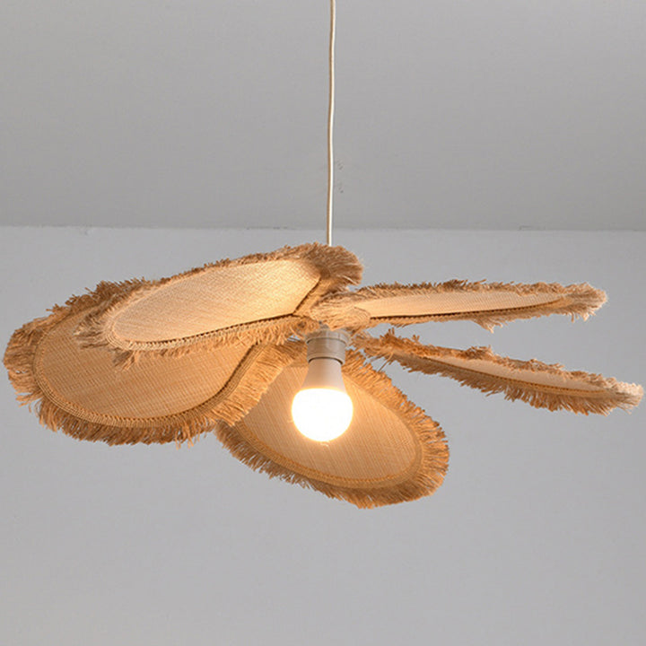 Suspension lumineuse contemporaine en raphia tissé bohème pétale 1 lumière pour salle à manger et chambre 