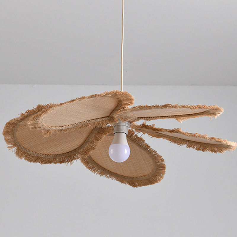 Suspension lumineuse contemporaine en raphia tissé bohème pétale 1 lumière pour salle à manger et chambre 