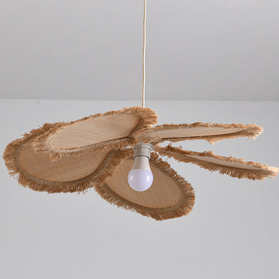 Contemporary Boho Weaving Raffia Petal 1-Light Pendant Light For Dining Room & Bedroom