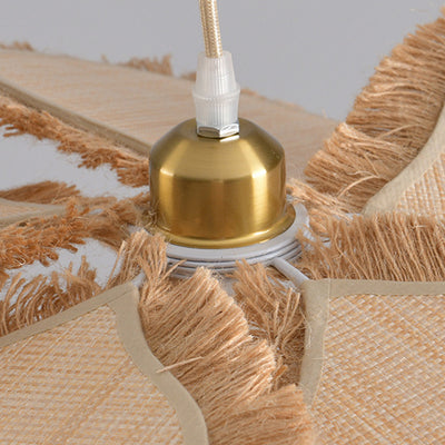 Contemporary Boho Weaving Raffia Petal 1-Light Pendant Light For Dining Room & Bedroom