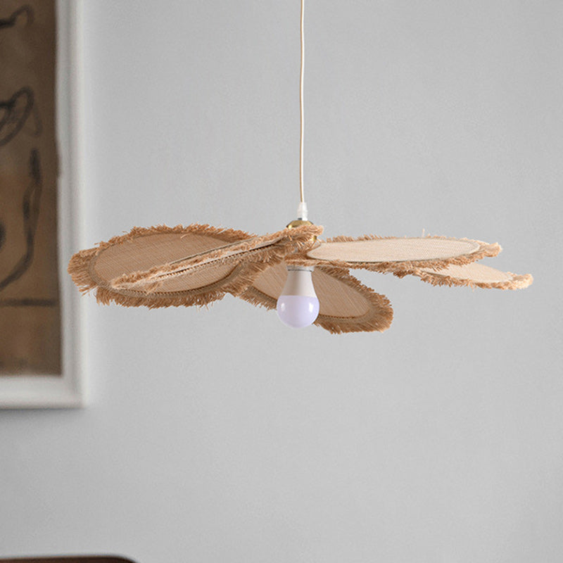 Contemporary Boho Weaving Raffia Petal 1-Light Pendant Light For Dining Room & Bedroom