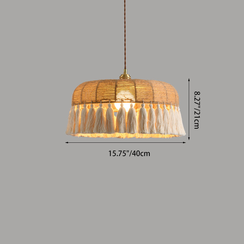 Zeitgenössische Boho-Webseil Baumwollfaden Kuppel Quaste 1-Licht Pendelleuchte für Esszimmer 