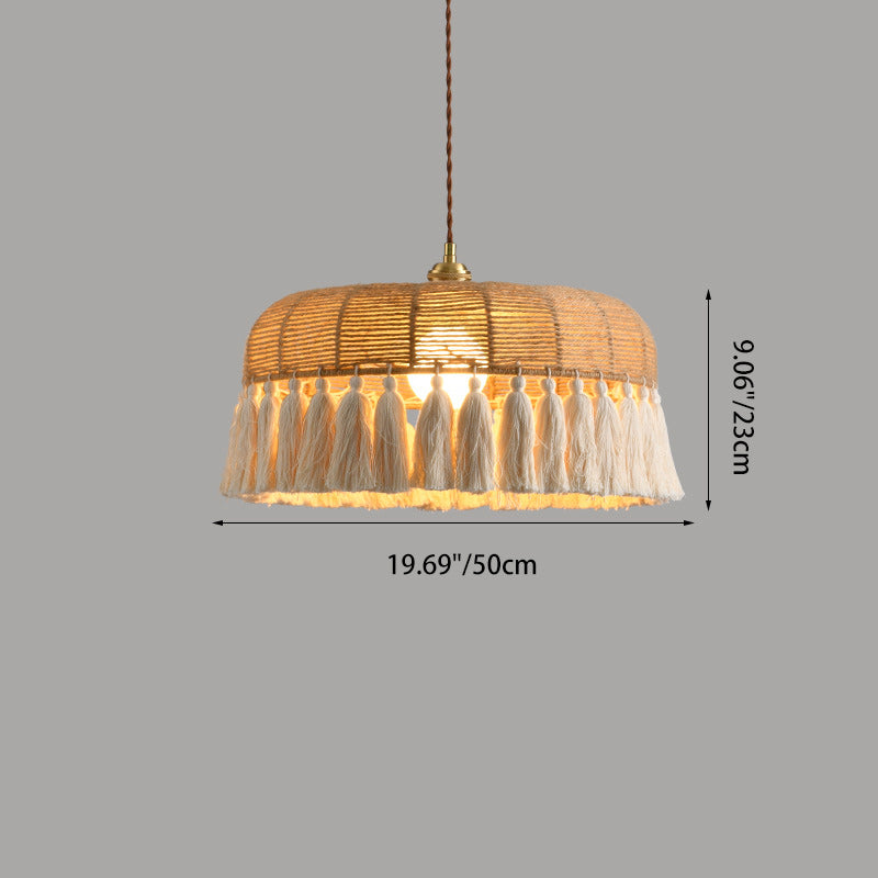 Zeitgenössische Boho-Webseil Baumwollfaden Kuppel Quaste 1-Licht Pendelleuchte für Esszimmer 