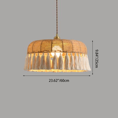 Zeitgenössische Boho-Webseil Baumwollfaden Kuppel Quaste 1-Licht Pendelleuchte für Esszimmer 