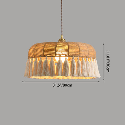 Zeitgenössische Boho-Webseil Baumwollfaden Kuppel Quaste 1-Licht Pendelleuchte für Esszimmer 