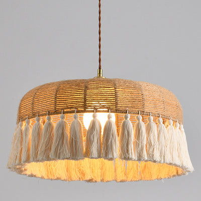 Zeitgenössische Boho-Webseil Baumwollfaden Kuppel Quaste 1-Licht Pendelleuchte für Esszimmer 