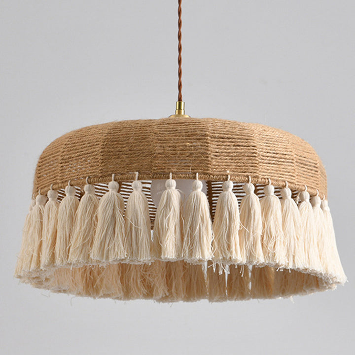 Zeitgenössische Boho-Webseil Baumwollfaden Kuppel Quaste 1-Licht Pendelleuchte für Esszimmer 