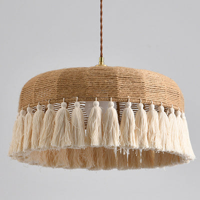 Zeitgenössische Boho-Webseil Baumwollfaden Kuppel Quaste 1-Licht Pendelleuchte für Esszimmer 