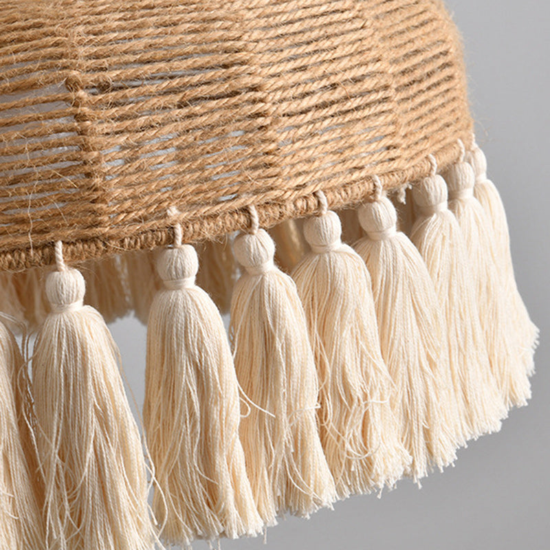 Zeitgenössische Boho-Webseil Baumwollfaden Kuppel Quaste 1-Licht Pendelleuchte für Esszimmer 