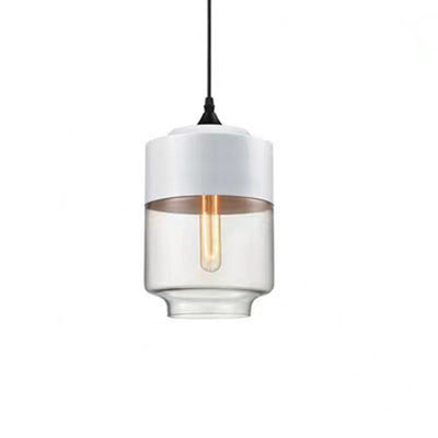 Suspension contemporaine industrielle en fer et verre en forme de cylindre globe à 1 lumière pour salle à manger 