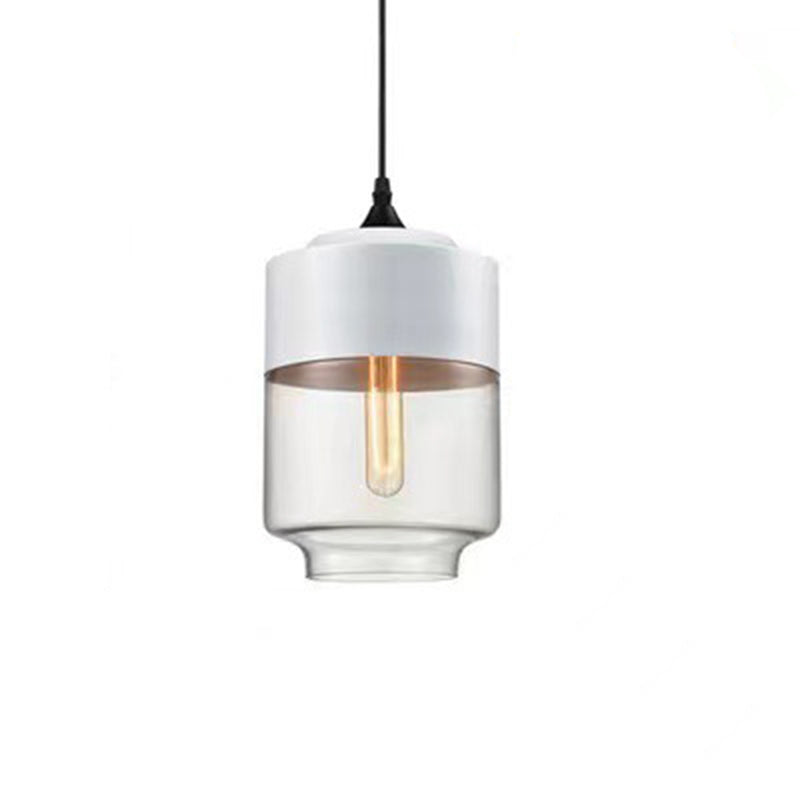 Suspension contemporaine industrielle en fer et verre en forme de cylindre globe à 1 lumière pour salle à manger 