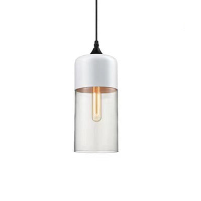Suspension contemporaine industrielle en fer et verre en forme de cylindre globe à 1 lumière pour salle à manger 