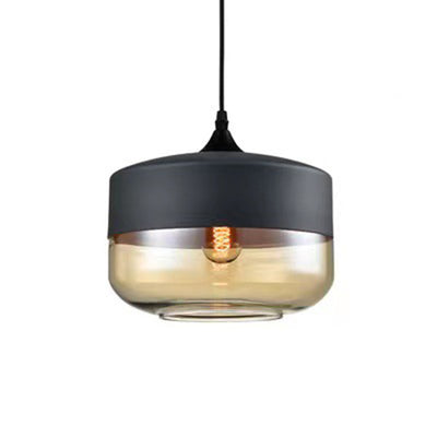 Suspension contemporaine industrielle en fer et verre en forme de cylindre globe à 1 lumière pour salle à manger 