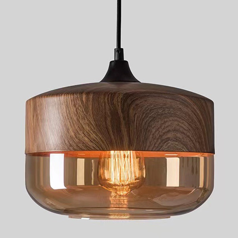 Suspension contemporaine industrielle en fer et verre en forme de cylindre globe à 1 lumière pour salle à manger 