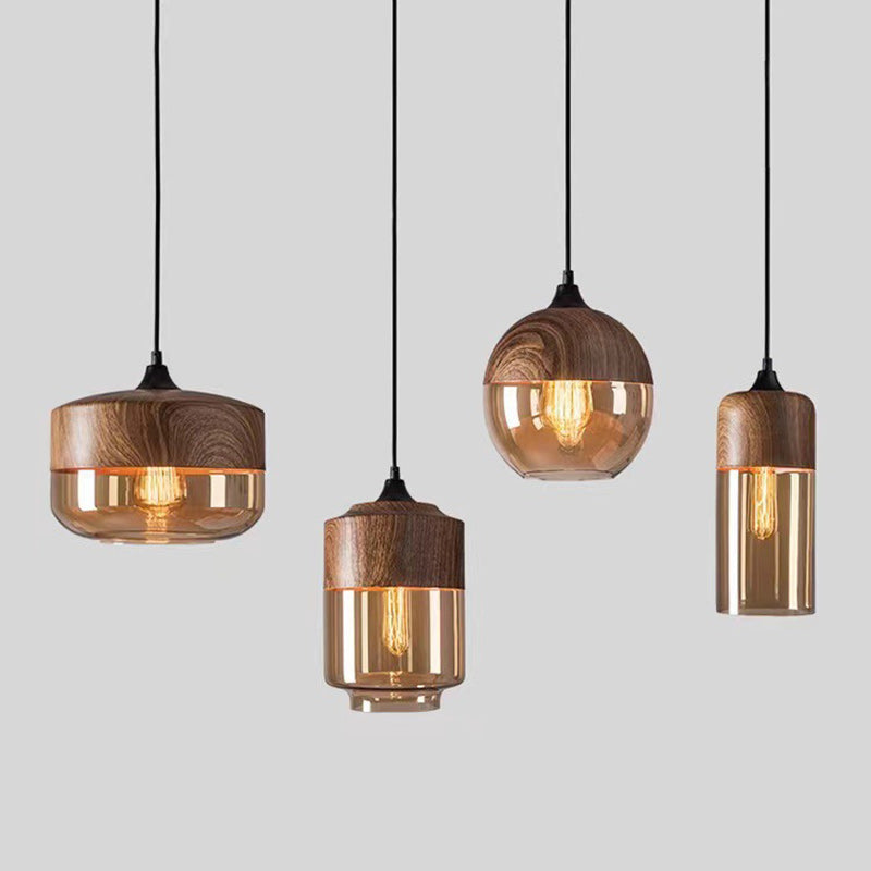 Suspension contemporaine industrielle en fer et verre en forme de cylindre globe à 1 lumière pour salle à manger 