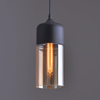 Suspension contemporaine industrielle en fer et verre en forme de cylindre globe à 1 lumière pour salle à manger 