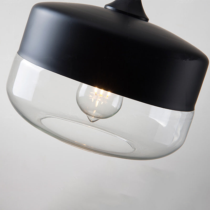 Suspension contemporaine industrielle en fer et verre en forme de cylindre globe à 1 lumière pour salle à manger 