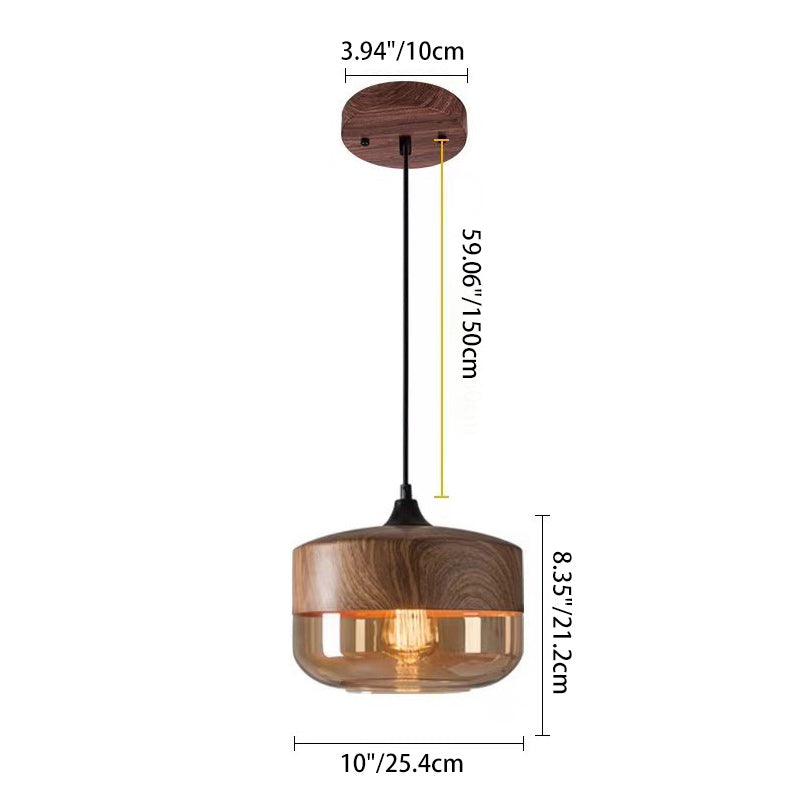Suspension contemporaine industrielle en fer et verre en forme de cylindre globe à 1 lumière pour salle à manger 