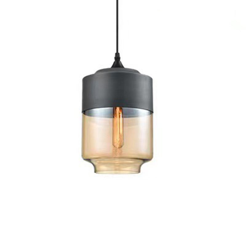 Suspension contemporaine industrielle en fer et verre en forme de cylindre globe à 1 lumière pour salle à manger 