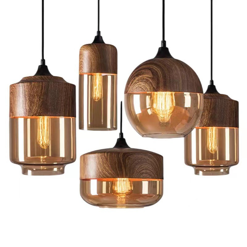 Suspension contemporaine industrielle en fer et verre en forme de cylindre globe à 1 lumière pour salle à manger 