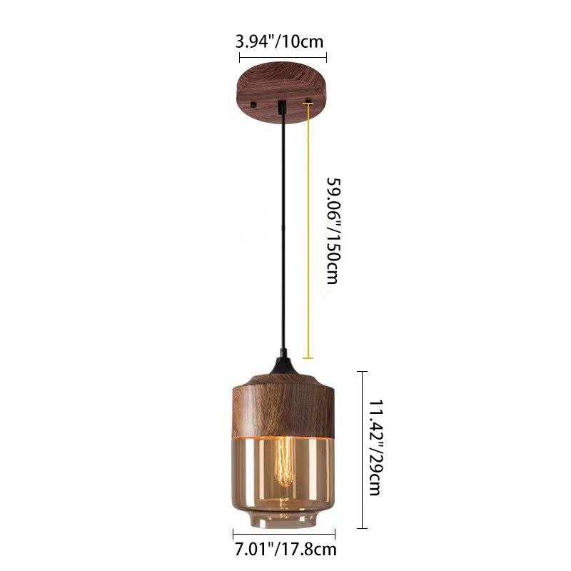 Suspension contemporaine industrielle en fer et verre en forme de cylindre globe à 1 lumière pour salle à manger 