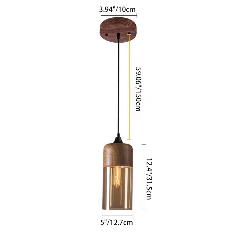 Suspension contemporaine industrielle en fer et verre en forme de cylindre globe à 1 lumière pour salle à manger 
