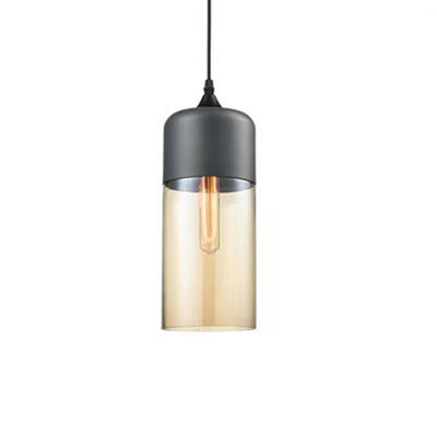 Suspension contemporaine industrielle en fer et verre en forme de cylindre globe à 1 lumière pour salle à manger 